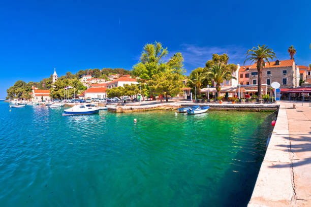 Adriatic town of Cavtat waterfront panoramic view, southern Dalmatia region of Croatia Adriatic town of Cavtat waterfront panoramic view, southern Dalmatia region of Croatia cavtat photos stock pictures, royalty-free photos & images