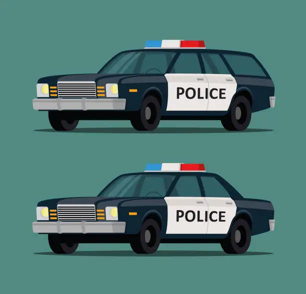 Vector illustration of Police car in different bodies. Flat style - stock vector.