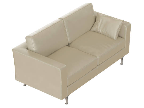 istock Beige leather sofa with a pillow with iron legs 1061042812