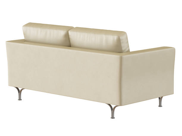 istock Beige leather sofa with a pillow with iron legs 1061042822