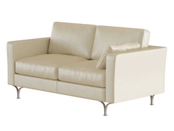 istock Beige leather sofa with a pillow with iron legs 1061042830