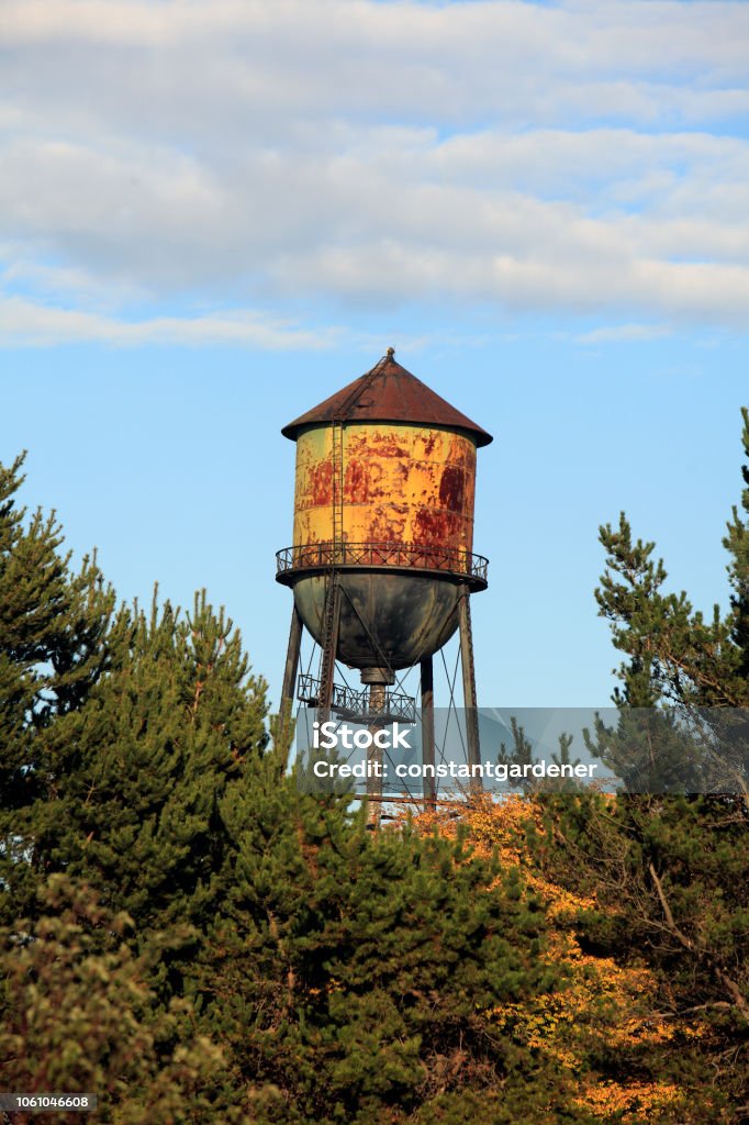 Iconic Local Landmark At Blaine Semiahmoo Washington Old water tower still standing from Salmon Cannery of the past.  Can be seen from miles away in all directions. Water Tower - Storage Tank Stock Photo