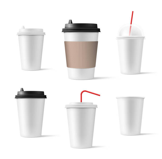 istock Set of realistic blank mockup paper cups with plastic lid. 1061052156