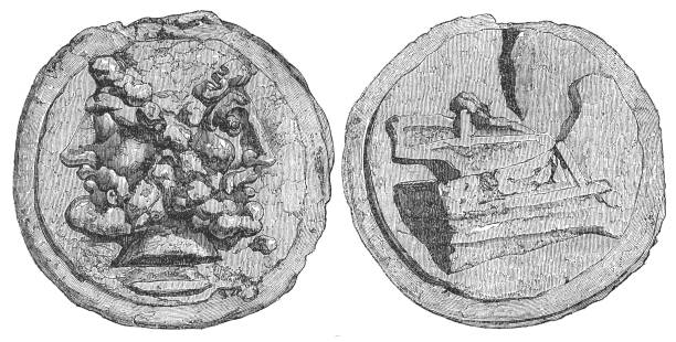 로마 공화국 aes 무덤 청동 동전 (기원전 3 세기)으로 - coin roman ancient rome stock illustrations