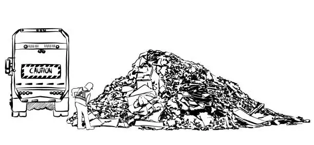 Vector illustration of Dumping Garbabe Landfill