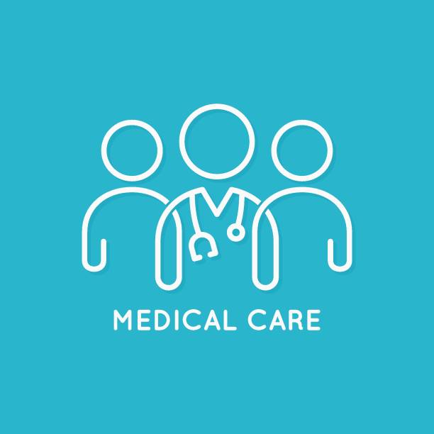 illustrazioni stock, clip art, cartoni animati e icone di tendenza di doctor team icona linea concetto medico su sfondo blu - doctor healthcare and medicine human resources teamwork