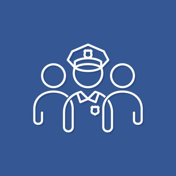Policeman line concept. Police officer icon on blue background Policeman line concept. Police officer icon on blue background 10 eps weather protection clothing stock illustrations