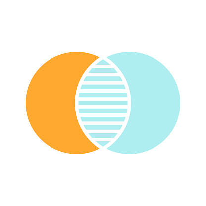 Discrete maths glyph color icon with no outline. Vector illustration. Overlapping circles. Intersection