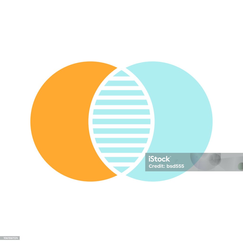 Discrete maths icon Discrete maths glyph color icon with no outline. Vector illustration. Overlapping circles. Intersection Circle stock vector