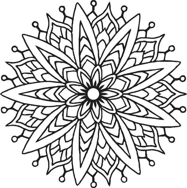 Vector illustration of Monochrome hand drawn floral mandala. Anti-stress coloring page for adults.