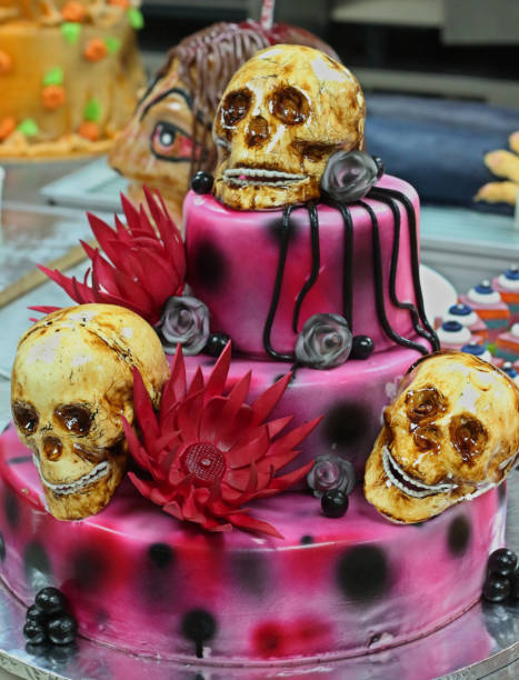 istock Halloween, decoration and scary skull cake 1061062466