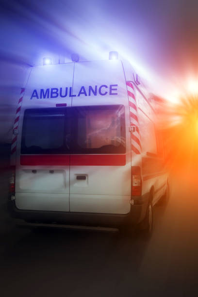 istock ambulance car on blured background. Ambulance auto paramedic emergency. 1061068044