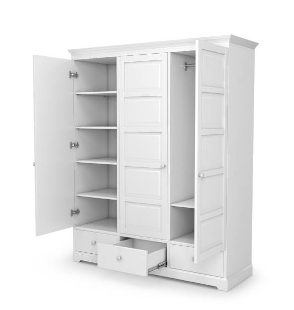 istock White closet with open doors isolated on white background. 3d illustration 1061069530