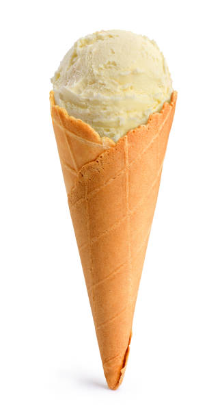 istock ice cream ball in a waffle on a white 1061069574