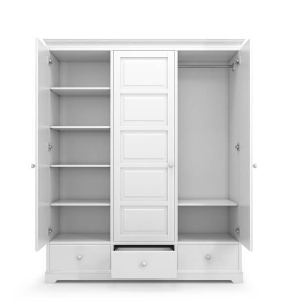 istock White closet with open doors isolated on white background. 3d illustration 1061069642