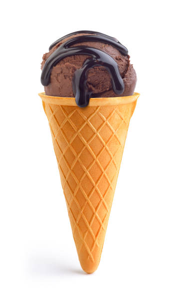 istock chocolate ice cream watered with chocolate ice cream in waffle cup 1061069750