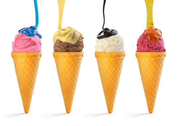 istock colorful ice cream balls in waffles cups with different suger sirop pourings 1061069826