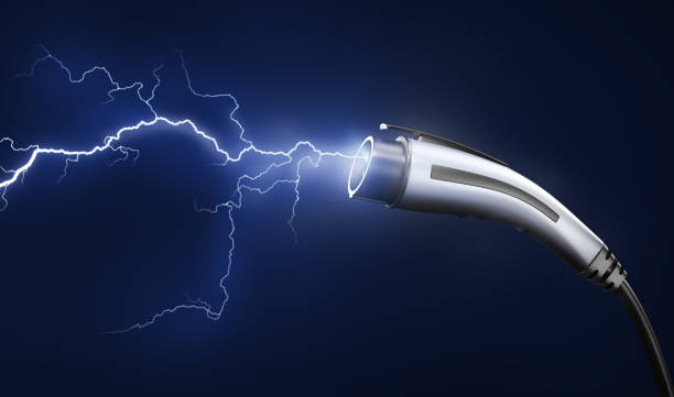 istock Electric car charging station for zero emissions with lightning. 3d illustration 1061070312
