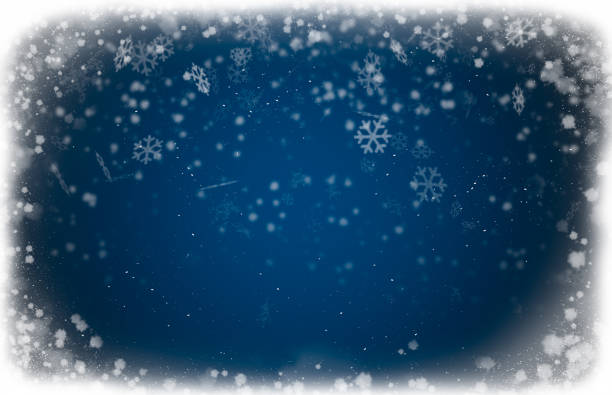 istock Unfocused Snowy window background, snowing with blue background 1061071734