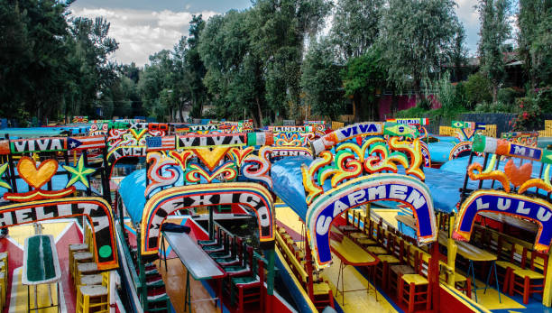 Xochimilco Boats near Mexico City trajinera stock pictures, royalty-free photos & images