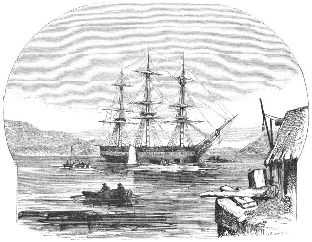 istock Tall Ship Loading Timber on the Penobscot River in Maine, USA (19th Century) 1061076208