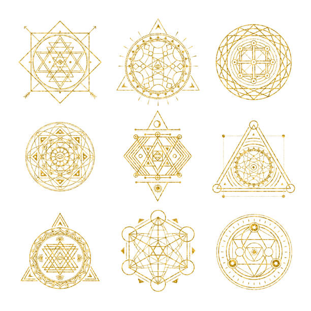istock Set of mystical Sacred golden line shapes . Vector 1061076350