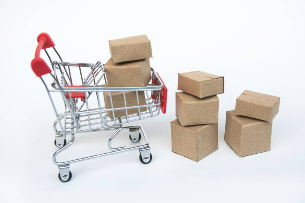 istock Shopping cart with carton on white background. 1061078016