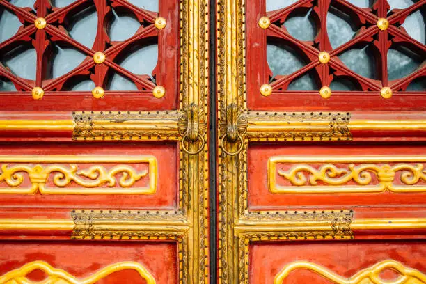 Photo of Chinese traditional door at Prince Gong's Mansion, Gong Wang Fu in Beijing, China