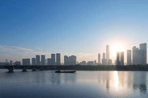 modern building silhouette on xiangjiang riverside