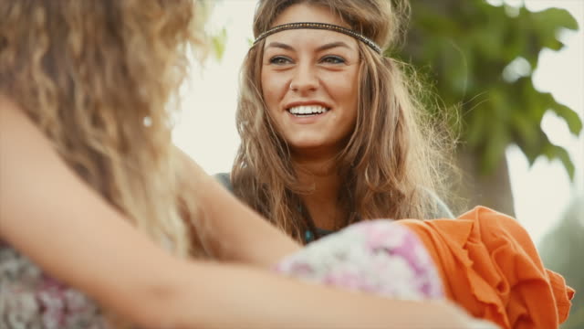 Hippies: old fashioned group of friends