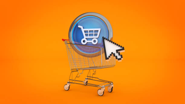 istock E-commerce glossy icon with shopping cart. 3d Rendering 1061094024