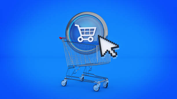 istock E-commerce glossy icon with shopping cart. 3d Rendering 1061095732