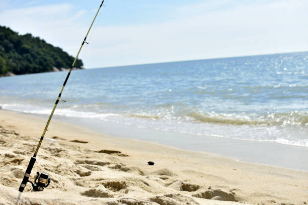 istock Fisherman's rod on a tropical beach. 1061096908