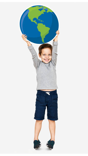 istock Happy boy holding an earth icon 1061123916
