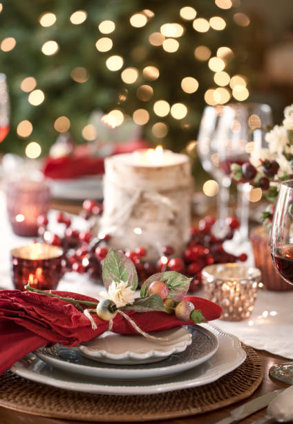 istock Christmas Holiday Dining Table Elegant Place Setting 1061138500