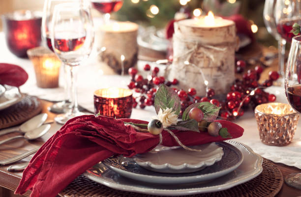 istock Christmas Holiday Dining Table Elegant Place Setting 1061138550