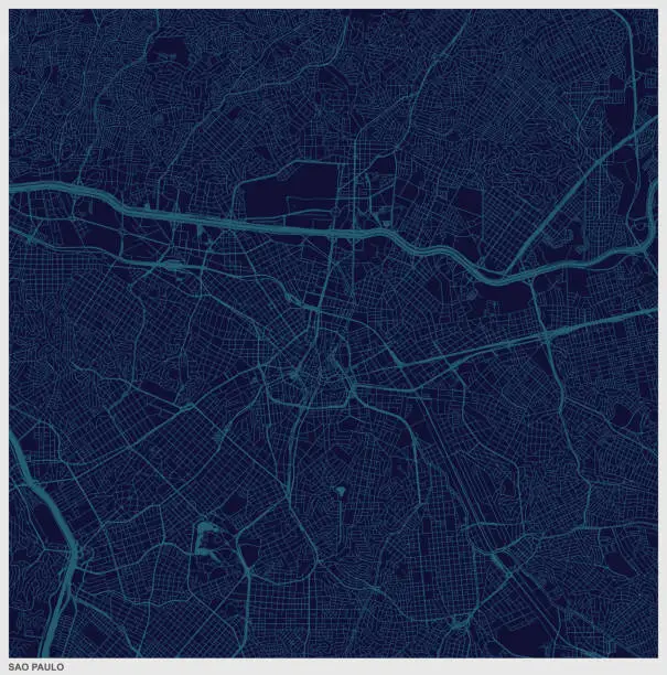 Vector illustration of sao paulo city blue structure art map,Brazil