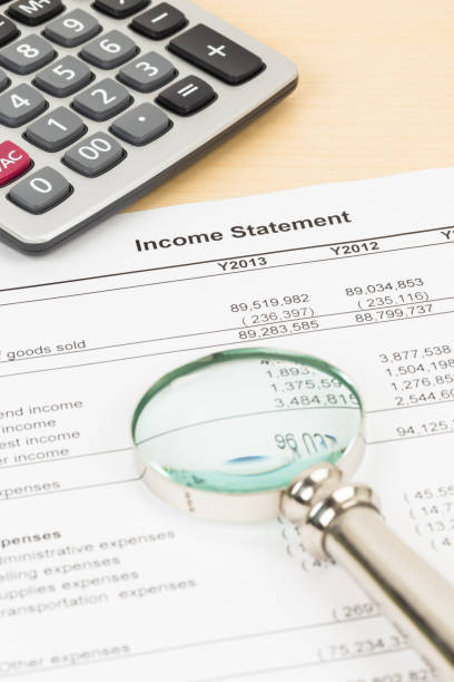 istock Balance sheet financial report with magnifier, and calculator 1061169974