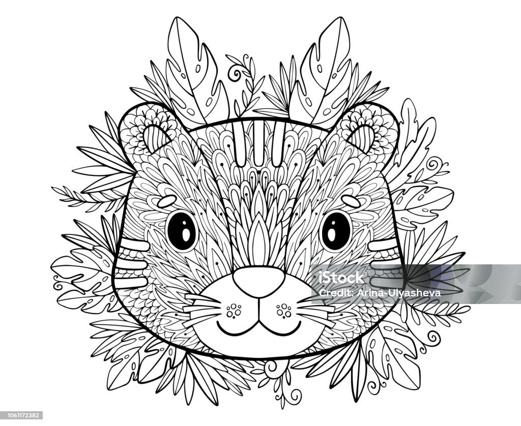 Coloriage Avec Modele De Couleur Pour Adulte Pages À Colorier Livre De Coloriage Pour Les Adultes Beau Modèle Avec Des Illustrations Éducation Scolaire Tigre Animaux Et Plantes Tropicales Vecteurs libres de droits et plus d'images vectorielles de Abstrait -
