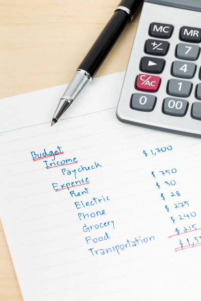 istock Hand writing home budget with calculator 1061172742