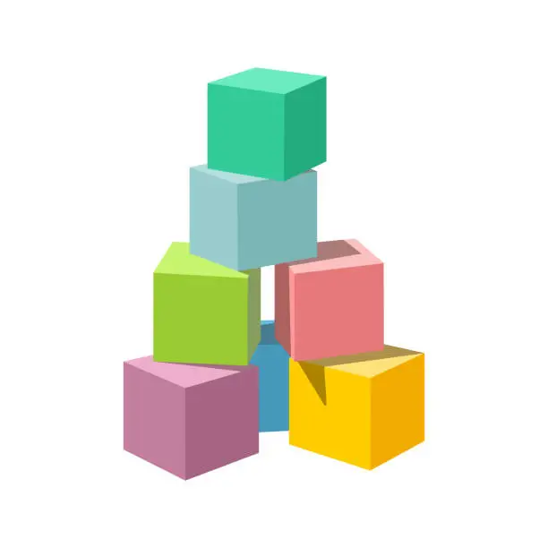 Vector illustration of Pastel colored vector blank block building tower