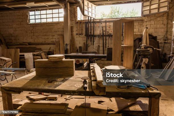 Carpentry Workshop With No People Stock Photo - Download Image Now - Carpentry, Workshop, Wood - Material