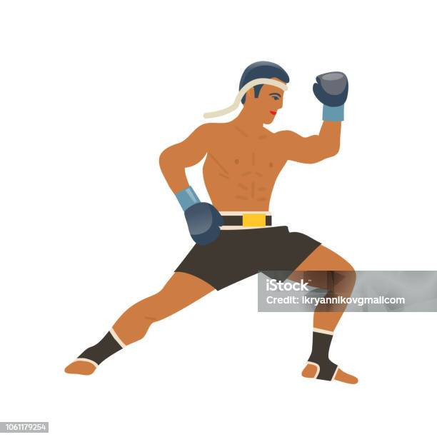 Traditional Martial Arts Thai Box Attack With Knees And Elbows Stock Illustration - Download Image Now