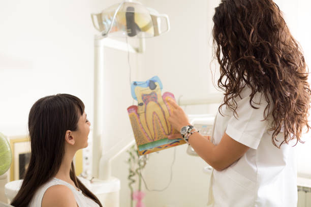 istock Woman having teeth examined at dentists 1061179474