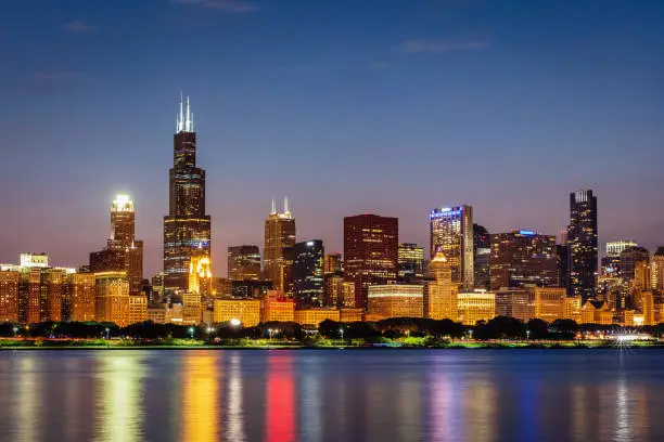 Photo of Chicago Cityscape Lake Michigan at Night