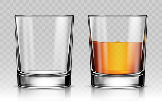 Glass of whiskey isolated realistic vector illustration