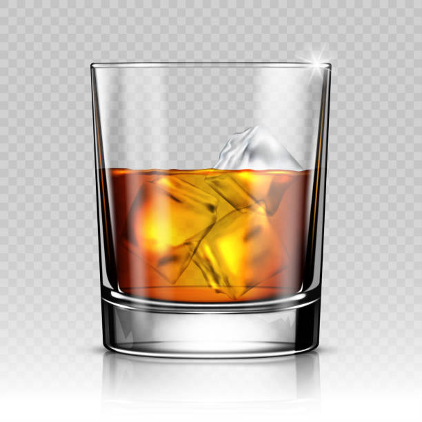 Whiskey splash out of glass isolated on transparent background vector art illustration