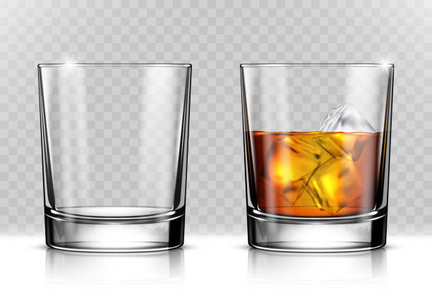 ilustraciones, imágenes clip art, dibujos animados e iconos de stock de vaso de whisky aislados ilustración vectorial realista - malt white background alcohol drink