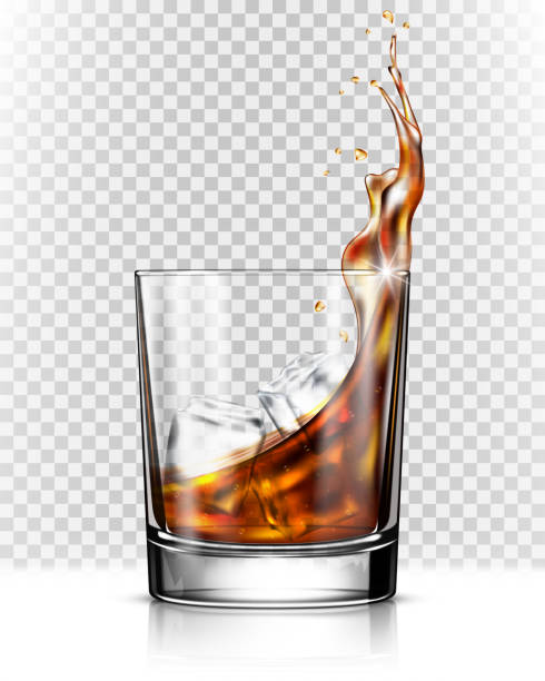 ilustrações de stock, clip art, desenhos animados e ícones de whiskey splash out of glass isolated on transparent background - whisky ice cube glass alcohol