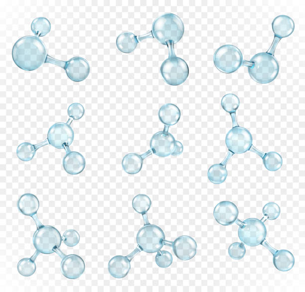 illustrazioni stock, clip art, cartoni animati e icone di tendenza di modello di molecole trasparenti in vetro. forma molecolare astratta riflettente e rifratta isolata su sfondo trasparente. illustrazione vettoriale - molecule